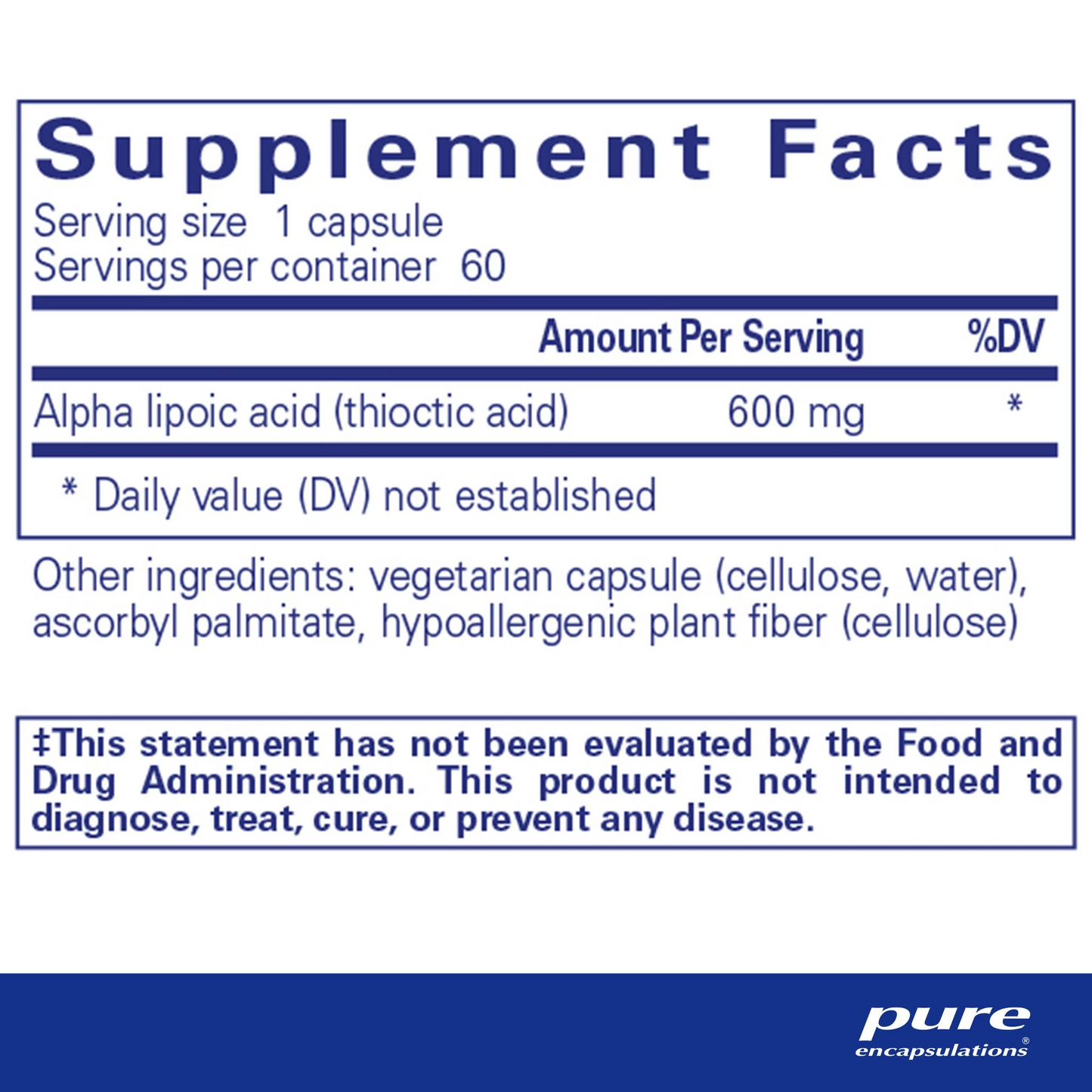 Pure Encapsulations - Alpha Lipoic Acid 600 mg. 60's